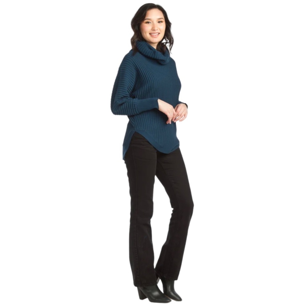 PAPILLON Nordstrom Navy Blue Ribbed Cowl Neck Knit Sweater NWT Cozycore Size S